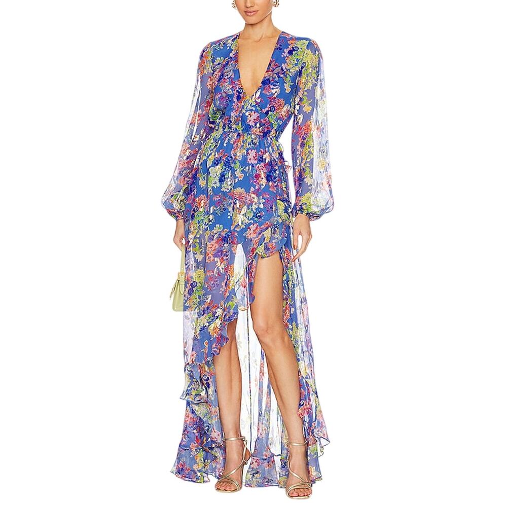 Caroline Constas Floral Blue Liv Gown Size S